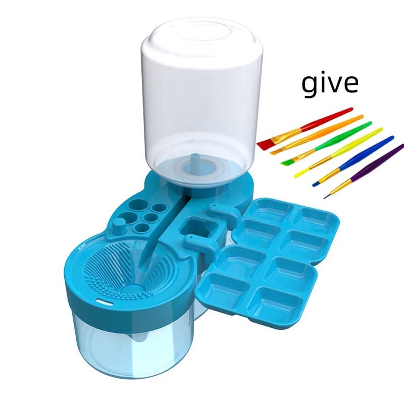 Blue Model with Brush Washer, Paint Brush, Pigment Brush, Press-to-Drain Automatic Water Supply Brush Cleaner