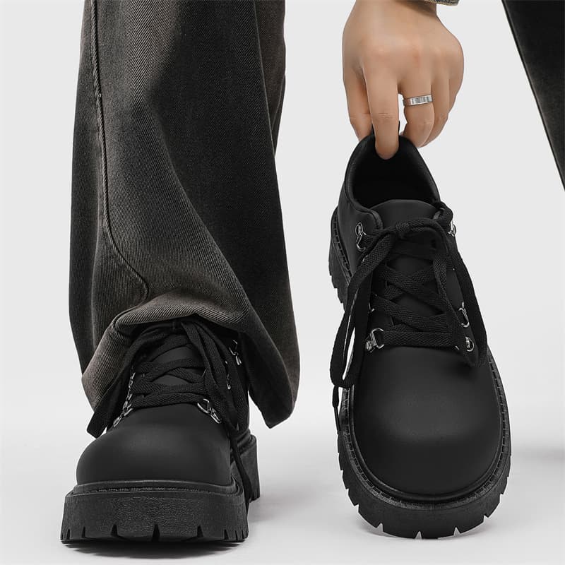 Men's 2026 New Charcoal Black Mickey Derby Shoes Niche Original Chunky Sole Heightening Workwear Casual Leather Shoes