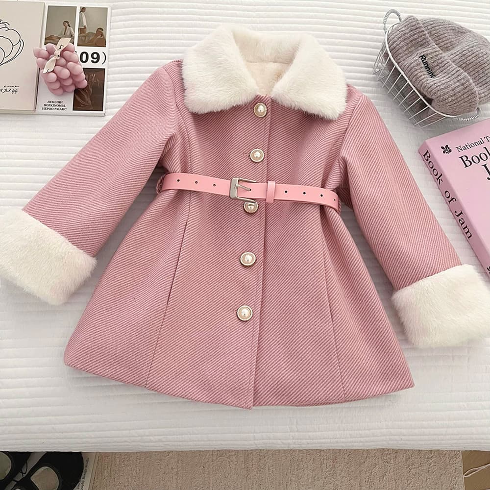 Girls' Winter Fleece-Lined Coat 2025 New Style Chanel-Inspired Toddler Waist-Cinching Warm Wool Coat Trendy