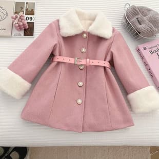 Girl's Winter Fleece Jacket 2025 New Chanel-Style Middle and Young Children Waist-Tied Warm Wool Coat Trendy