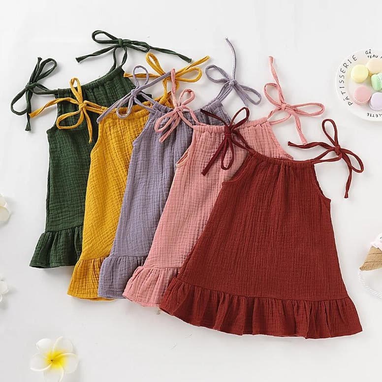 Summer Infant Toddler Suspender Dress Double-Layer Crinkled Cotton Simple Home Dress INS Baby Dress