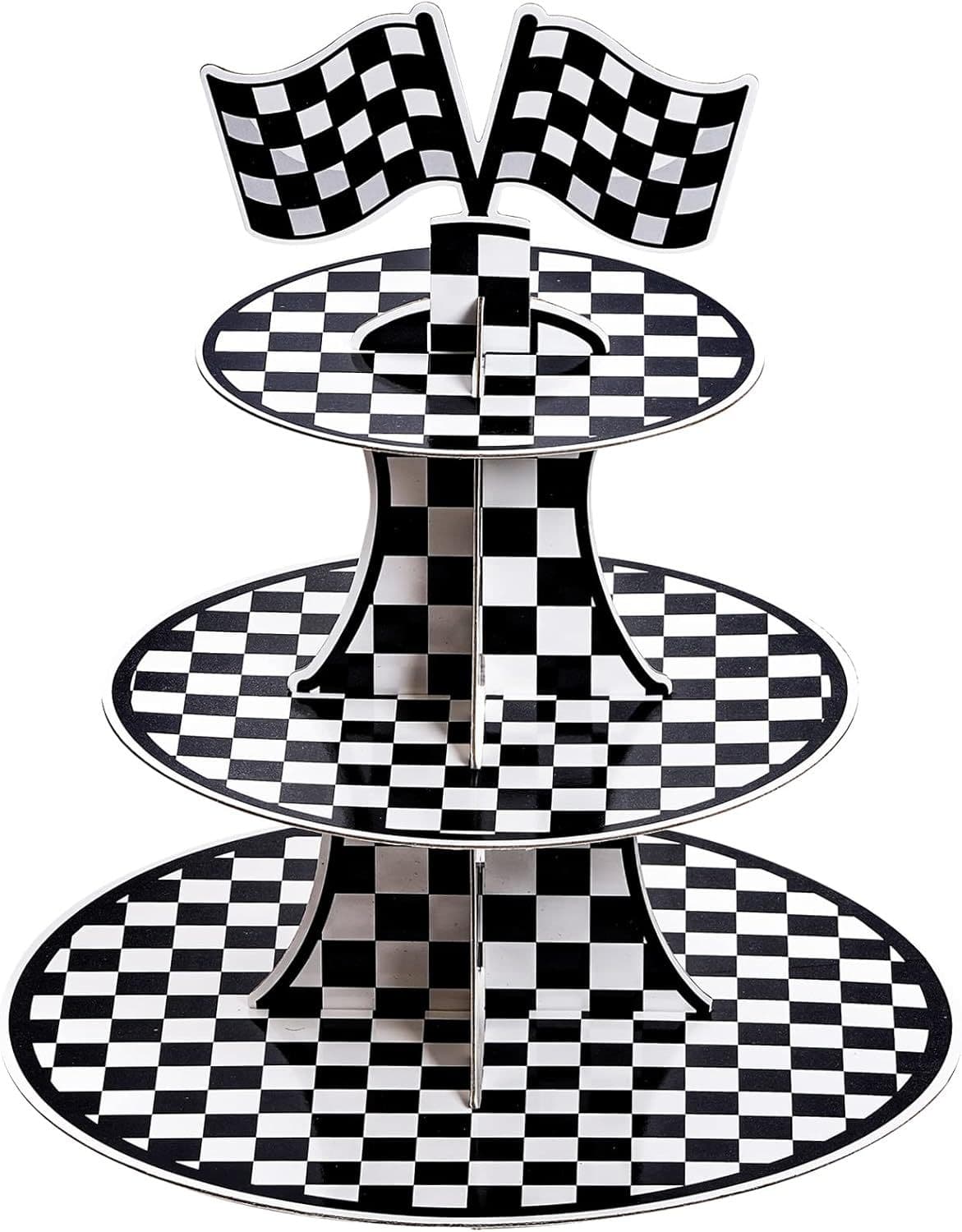 3-Tier Round Cardboard Cupcake Stand, Racing Theme Cardboard Cake Stand, Car Theme Dessert Display Stand