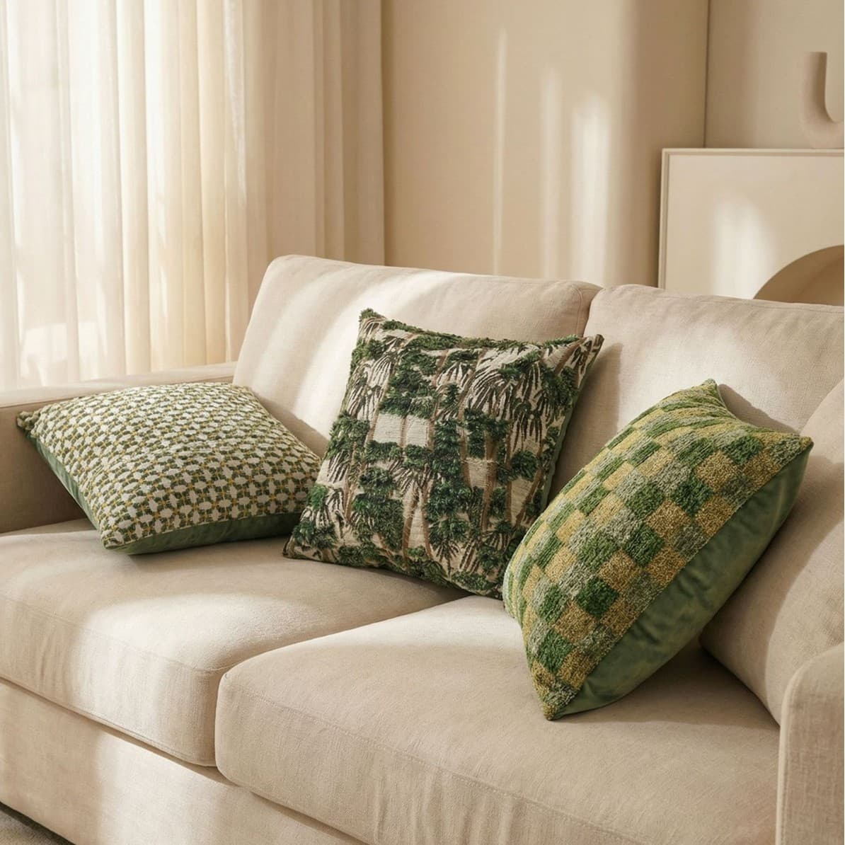 Export Chenille Green Pillow Cover High-End Living Room Bedroom Plaid Cushion Wholesale