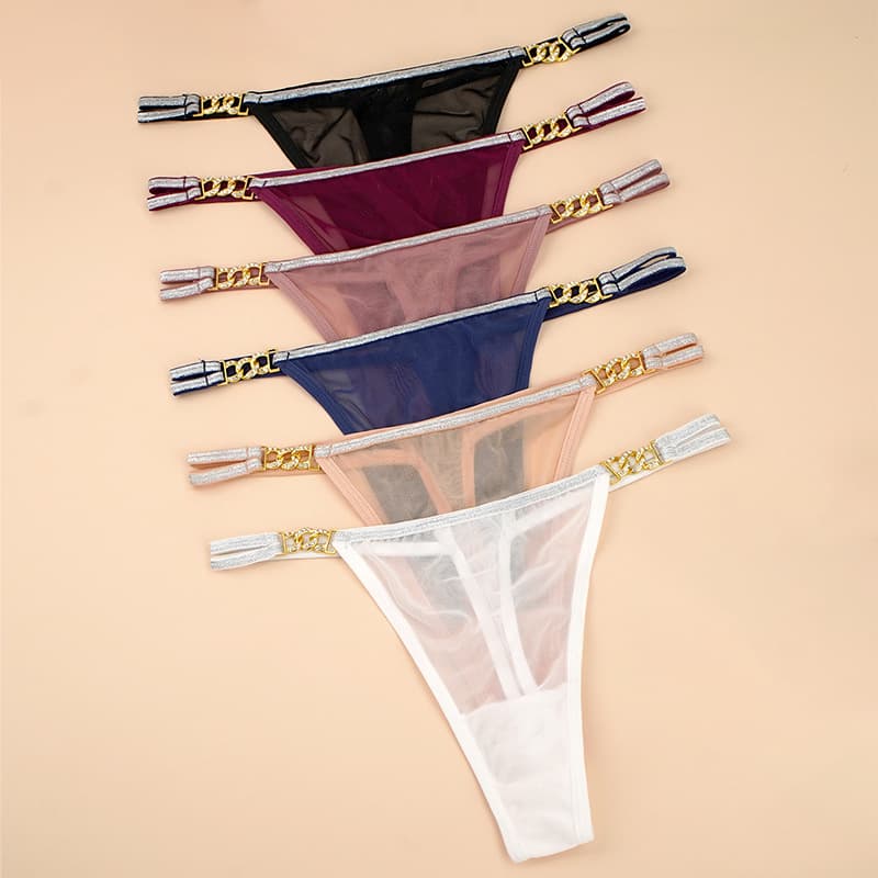 Wholesale New Hot Selling Chain Sexy Panties Mesh Eyes European American Thong Cross-border Exclusive Low Waist Women's Panties