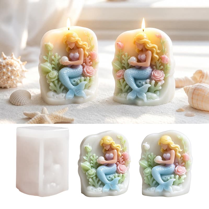 3D Ocean Coral Mermaid Candle Silicone Mold DIY Scented Plaster Ornament Resin Mold