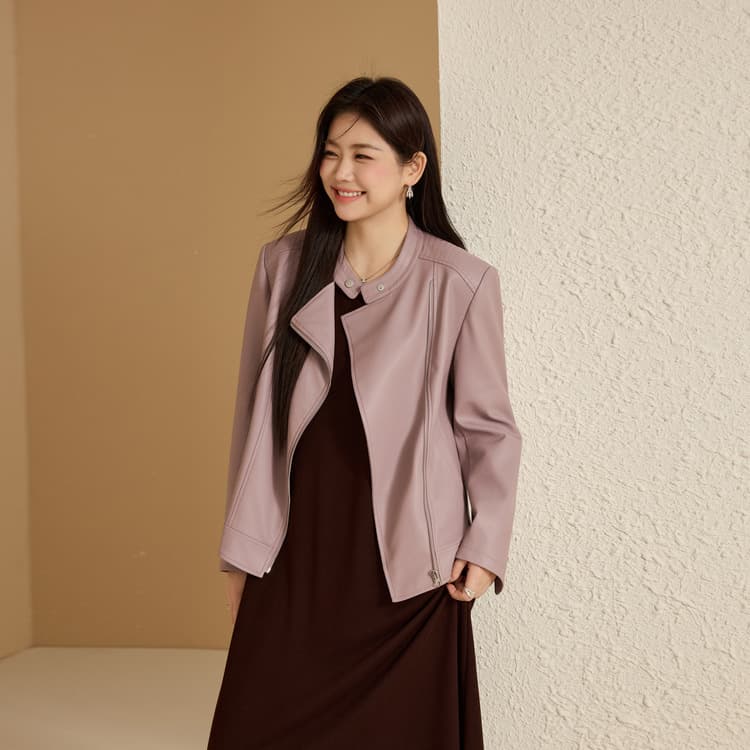 [Motorcycle Style PU Leather Jacket] Slim & Stylish Plus Size Cardigan for Curvy Women, 2025 Winter New Arrival