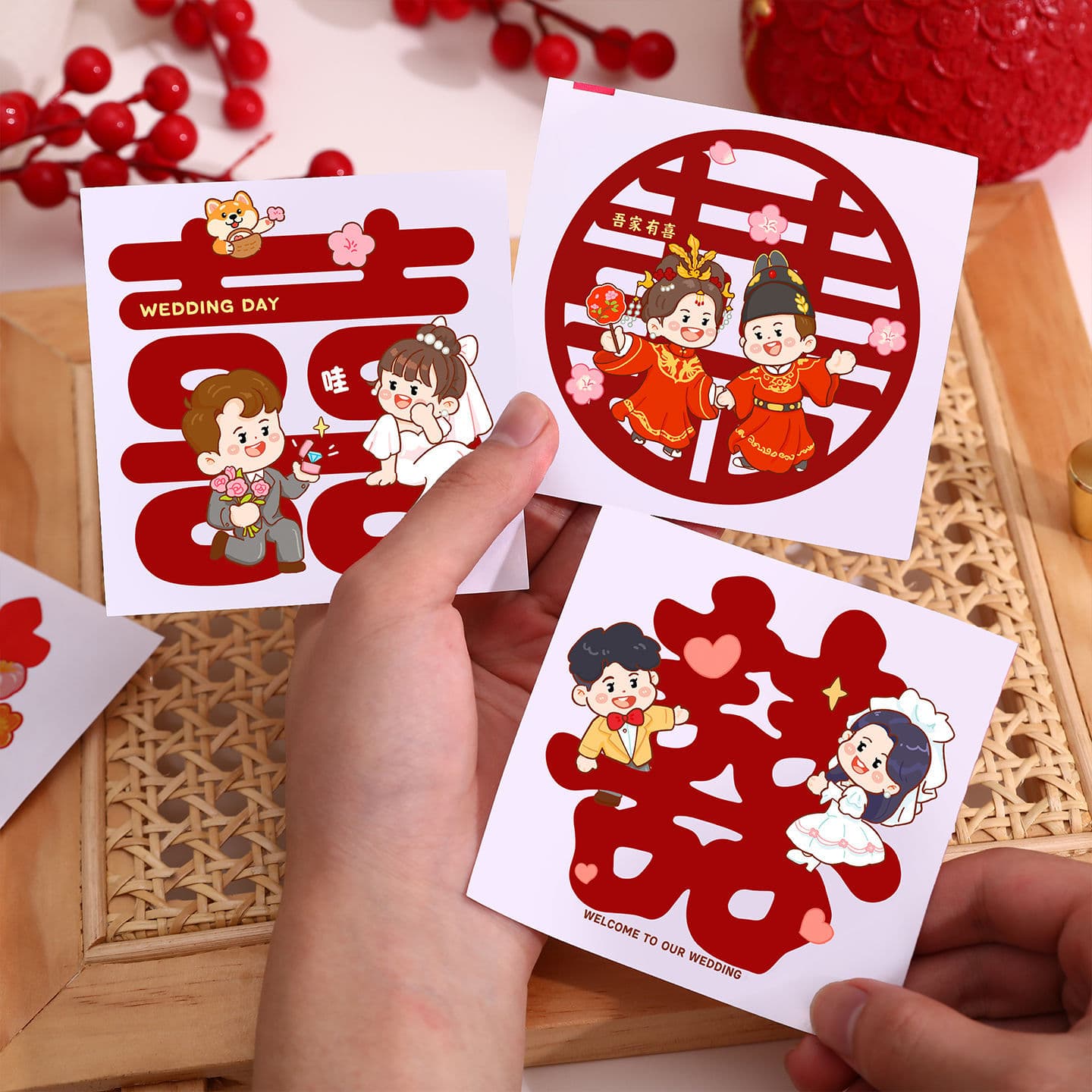 Xi Character Self-Adhesive Staircase Stickers for Wedding Decoration, Cabinet Door, Dining Table, Wedding Party