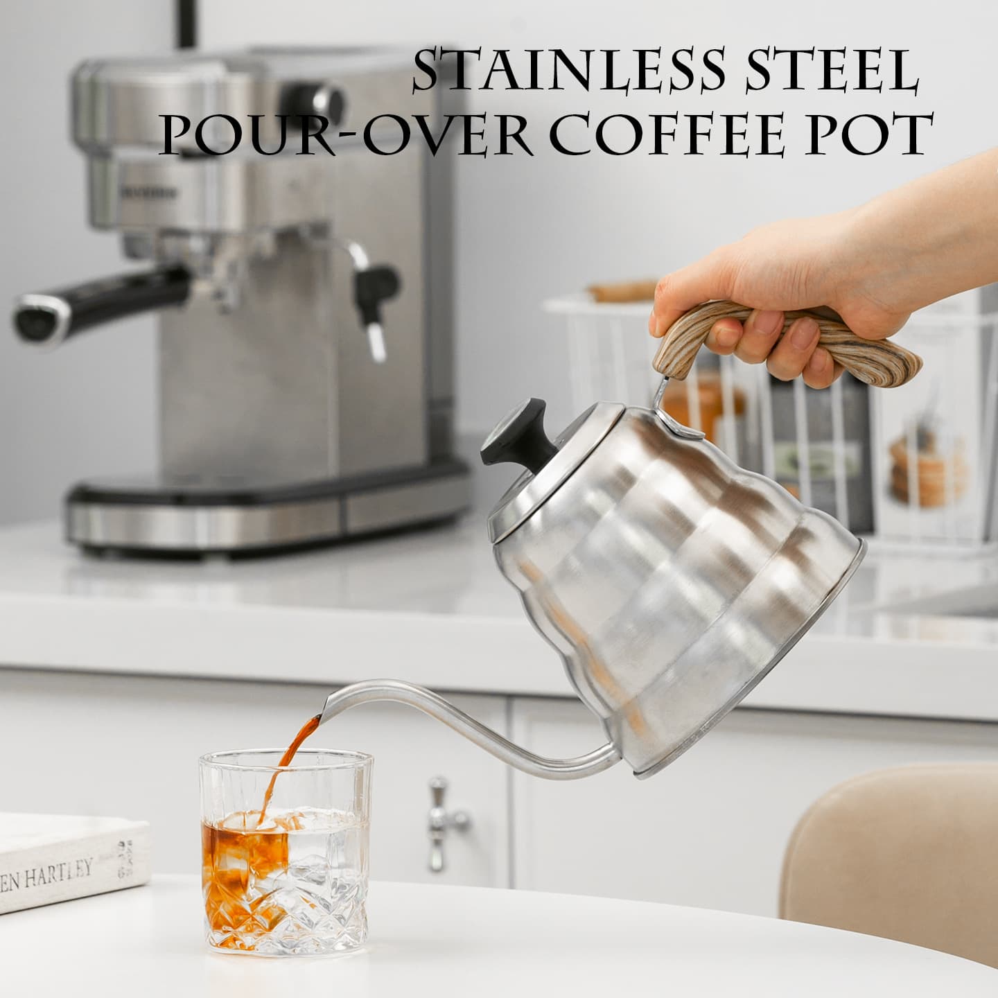 Amazon 304 stainless steel cloud pot hand-brewed coffee pot temperature display slim mouth long mouth coffee hand-brewed pot