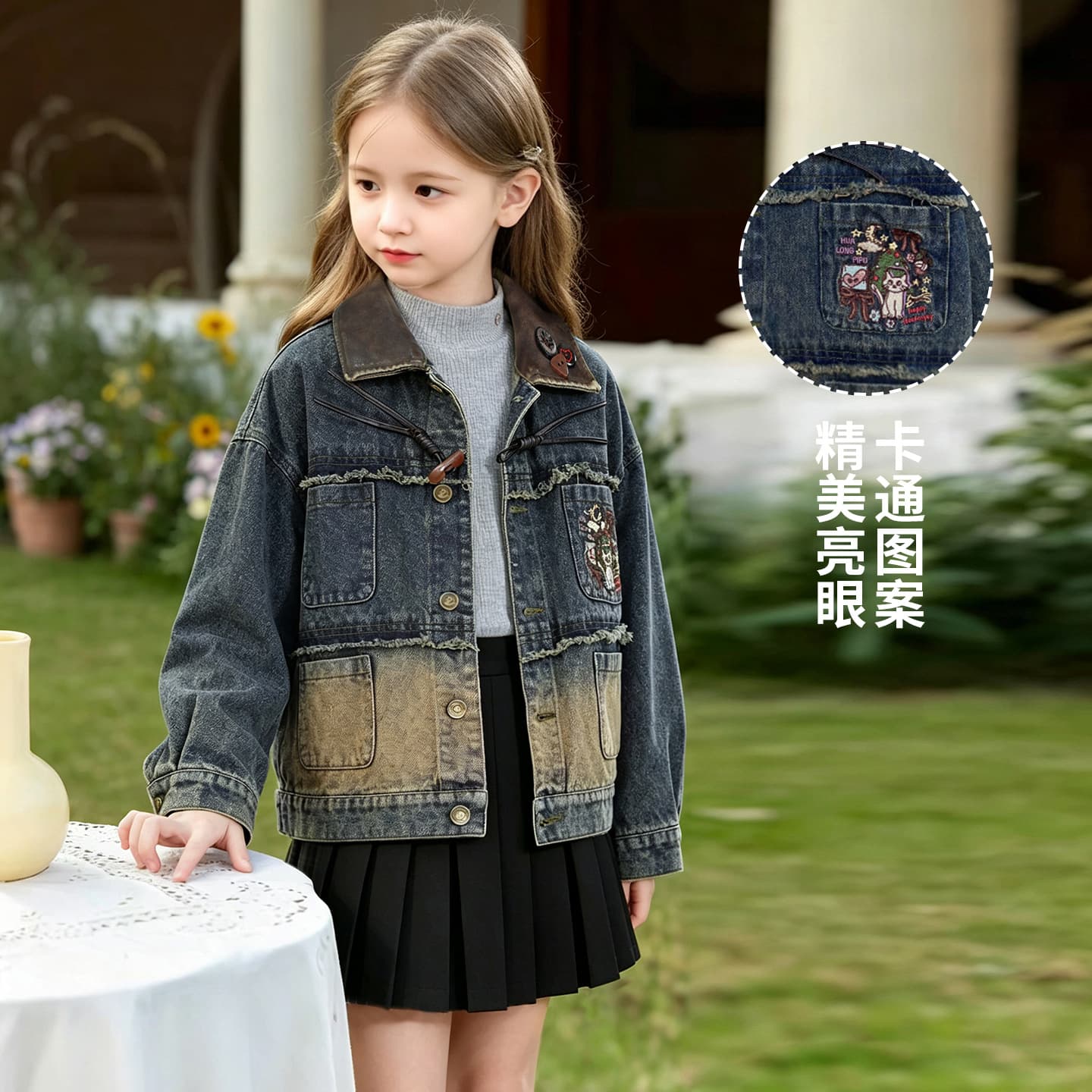 Girls Denim Jacket Stylish Jean Jacket for Big and Medium Kids Spring Autumn Casual New