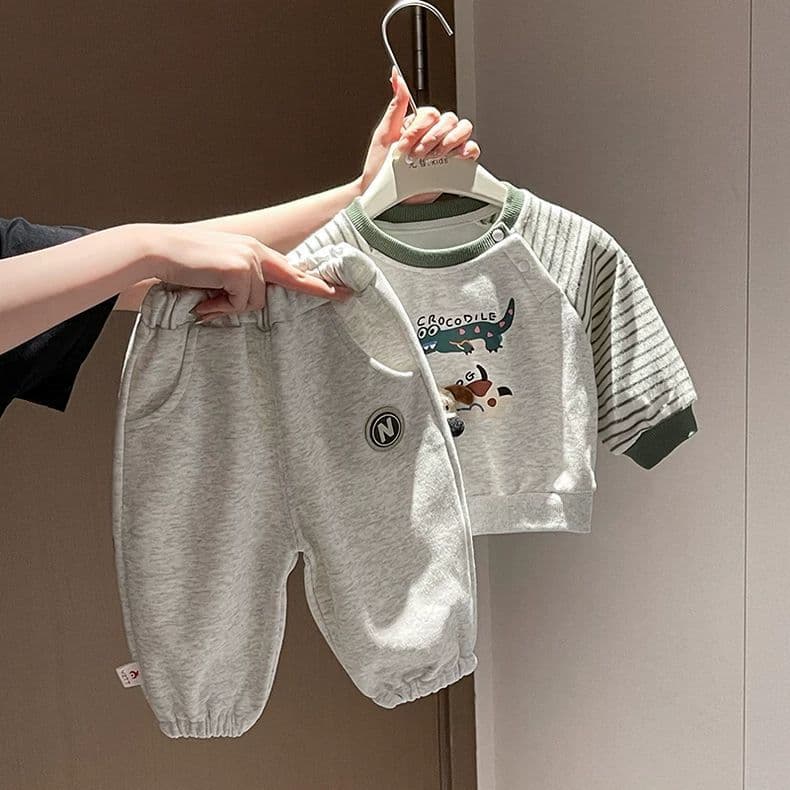 Boys pure cotton suit autumn new style baby style clothes boy baby sweatshirt pants two-piece set spring and autumn ins