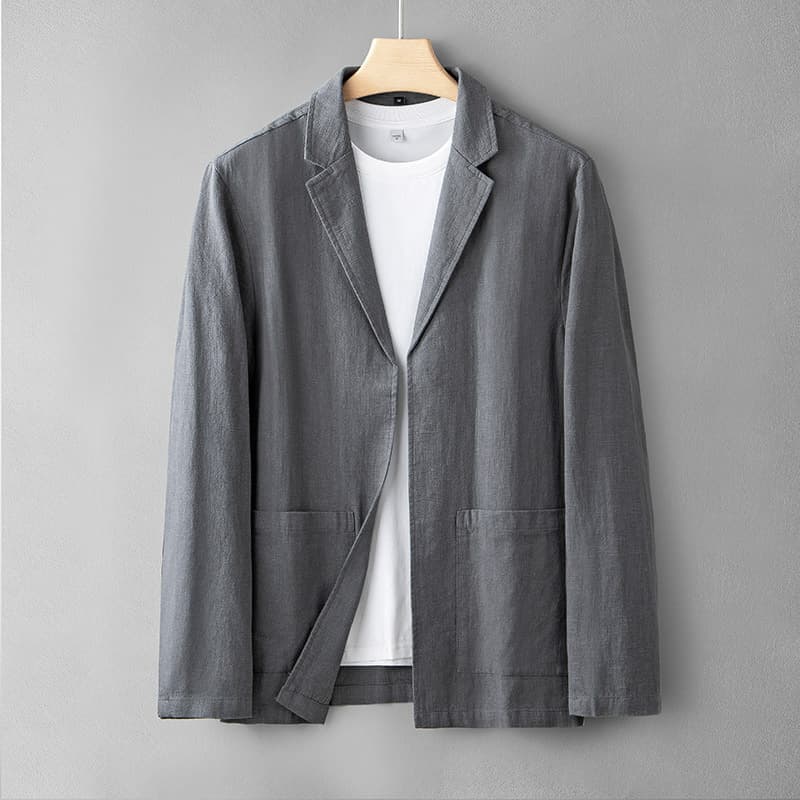 Ramie Blazer Simple Men's Casual Jacket New Literary Retro Top Men's Trendy Linen Suit
