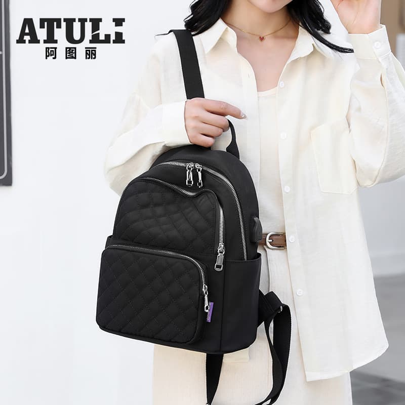 2025 New Fashion Student Backpack with Diamond Stitching, Travel School Bag, Trendy Double-Shoulder Bag for Women