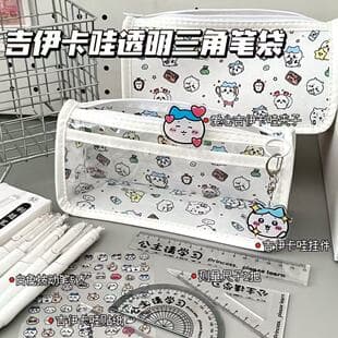 Cartoon Chiikawa Triangular Transparent Pencil Case Ins Style Large Capacity Student Affordable High Appearance Stationery Storage Bag