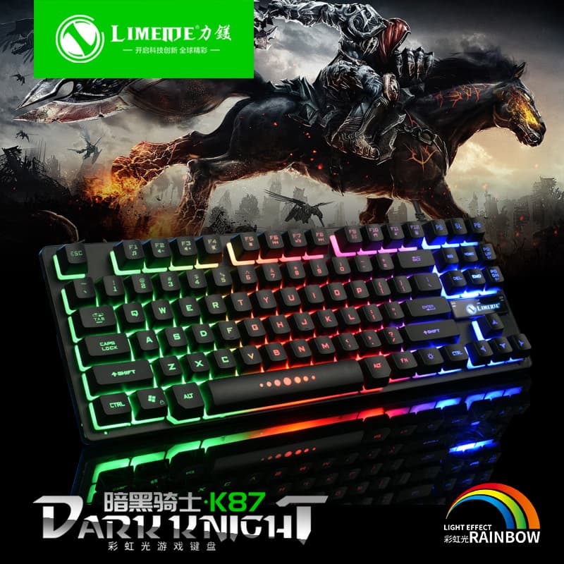 Leikui K87 Wired Keyboard 87-Key Floating Mechanical Feel Rainbow Glow Gaming Keyboard Laptop Wholesale