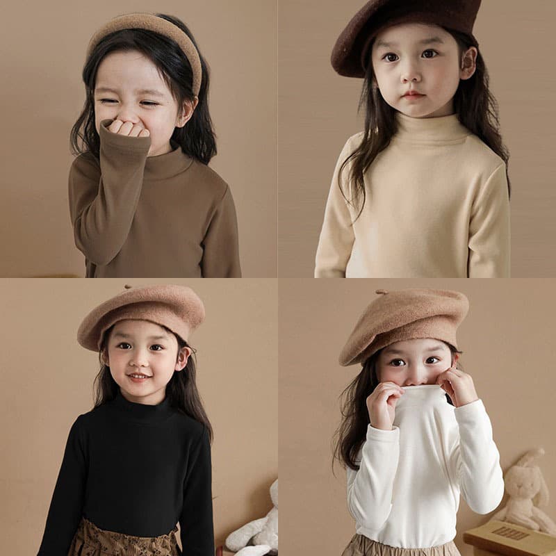 Girls' Base Layer Spring/Autumn Style Winter Dralon Semi-Turtleneck Fashionable Inner Top Children's Boys Long Sleeve T-Shirt
