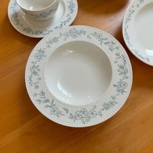 French Vintage Green Ivy Floral Embossed Beaded Edge Ceramic Dinner Set, Home Use Rice Bowl, Soup Plate, Fish Plate, Ins Style Fresh