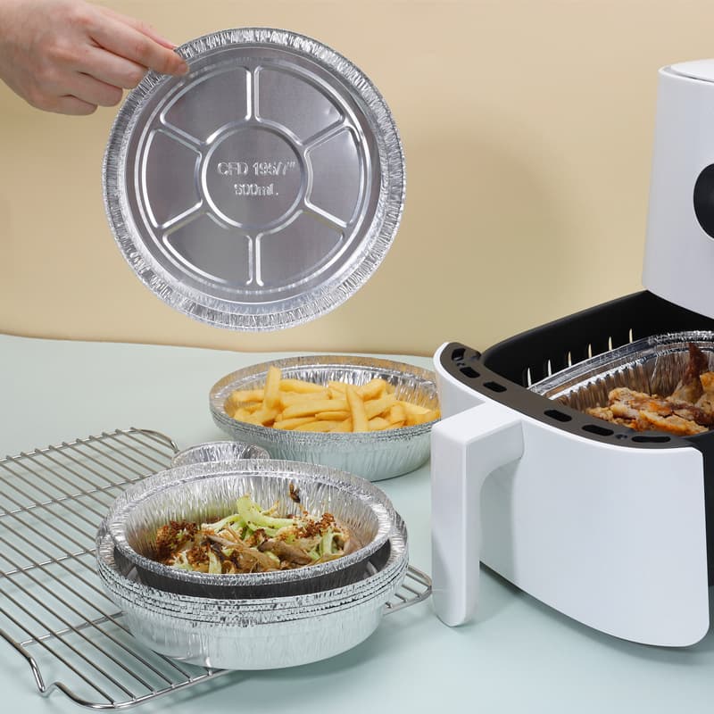 Disposable air fryer aluminum foil pans, high-temperature resistant round barbecue pizza plates in 6/7/8/9-inch sizes