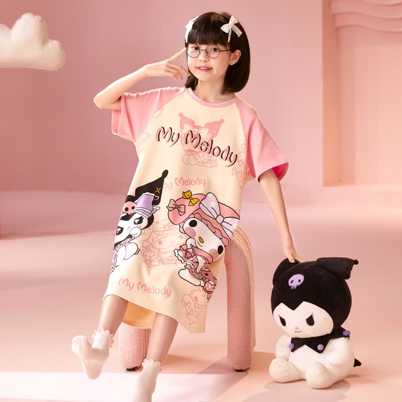 Girls' Princess Pajamas Summer New Nightdress Pure Cotton Thin Short Sleeve Mother-Daughter Matching Set Baby Children's Home Dress