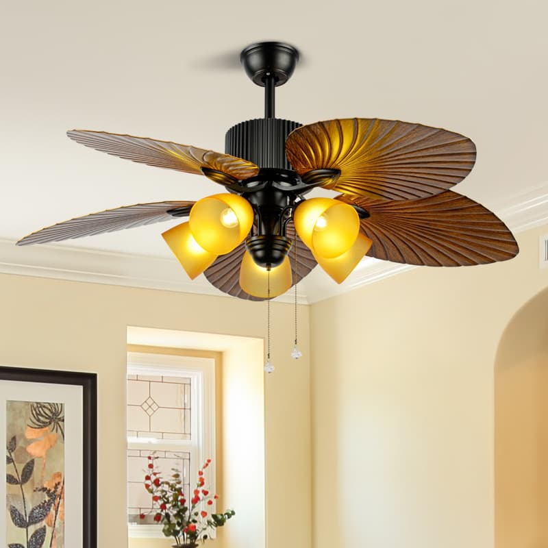 Nanyang banana leaf chandelier fan light for bedroom, living room, American retro, nostalgic home, old-fashioned dining room, casa