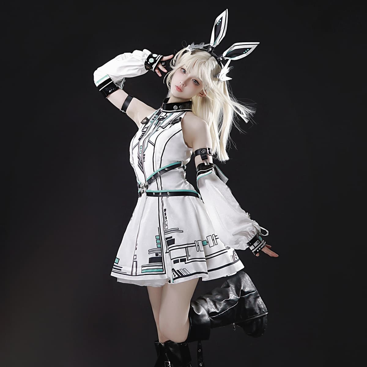 Xiong Dou Jiang Original Future Battle Maiden Lolita Women's Lolita Headband Sleeve Dress Cute Set 7293