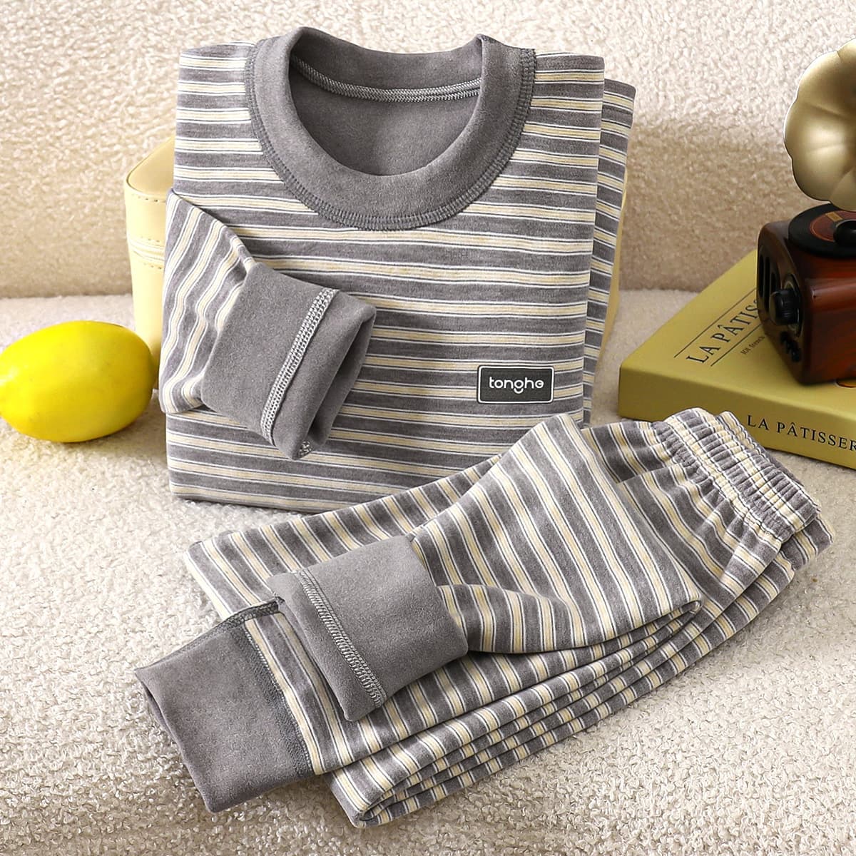 Kids Wool & Silk Thermal Underwear Set Boys Girls Autumn/Winter Double-Sided Brushed Sleepwear