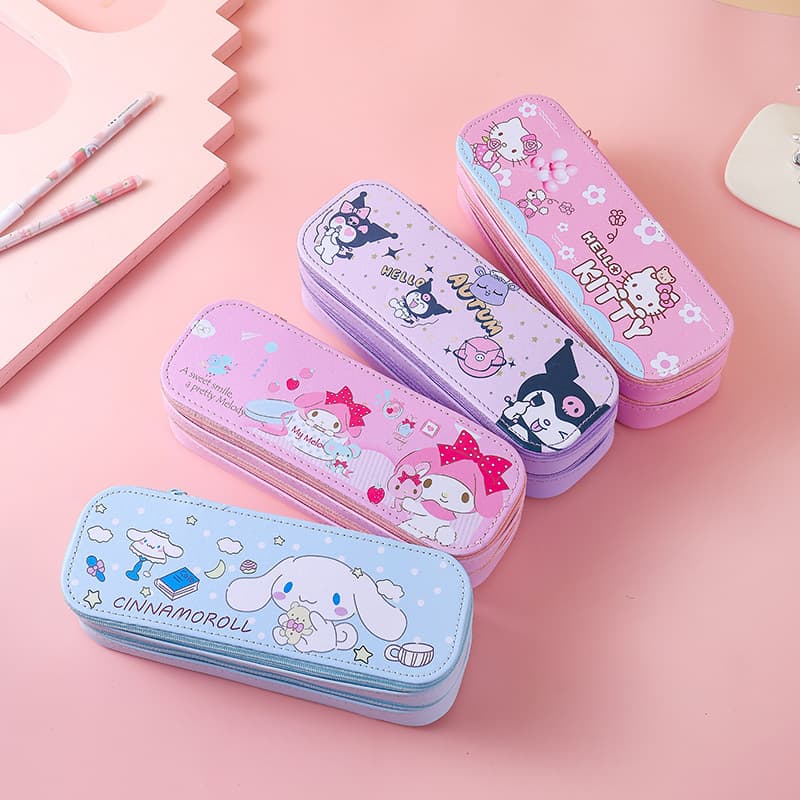 Large Capacity Two-Layer Pencil Case Pen Bag Kuromi Cinnamoroll My Melody Cartoon Stationery Box for Boys and Girls