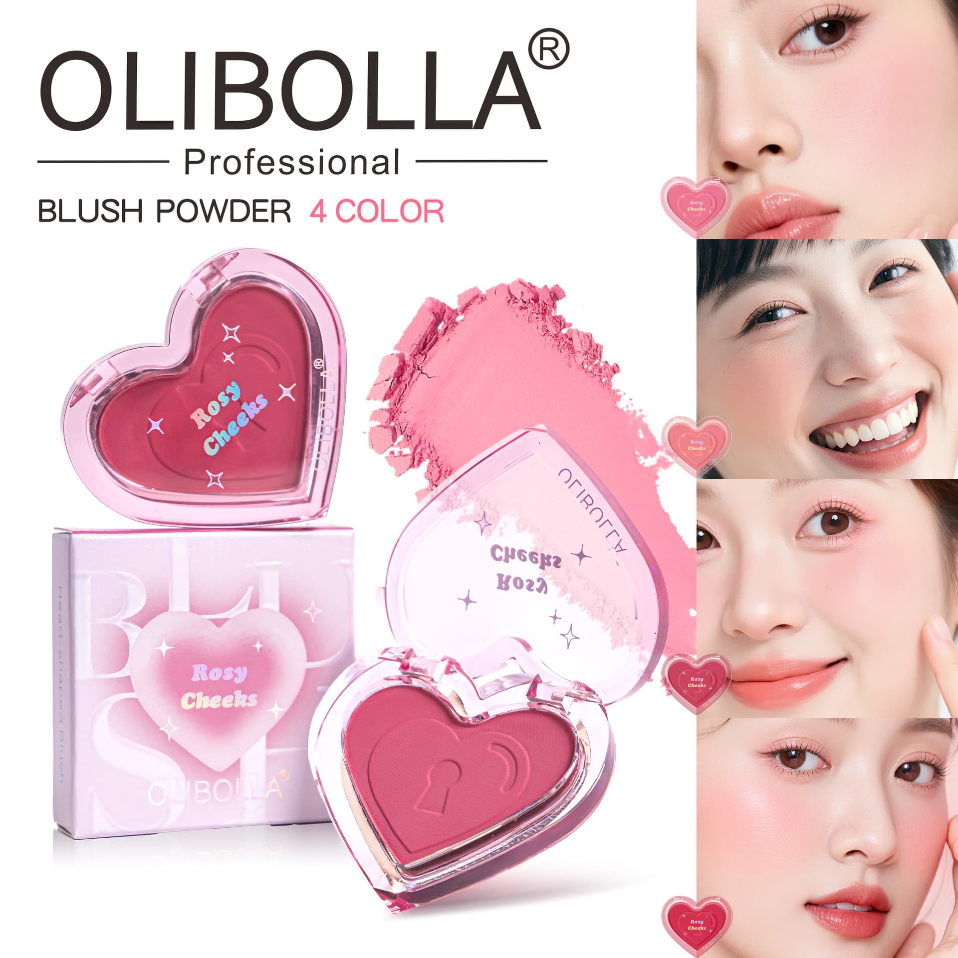 OLIBOLLA Heart-shaped Blush & Contour Palette, Non-flying Powder, Warm-toned Blush, Natural Bare Makeup for Women, Cross-border Cosmetics