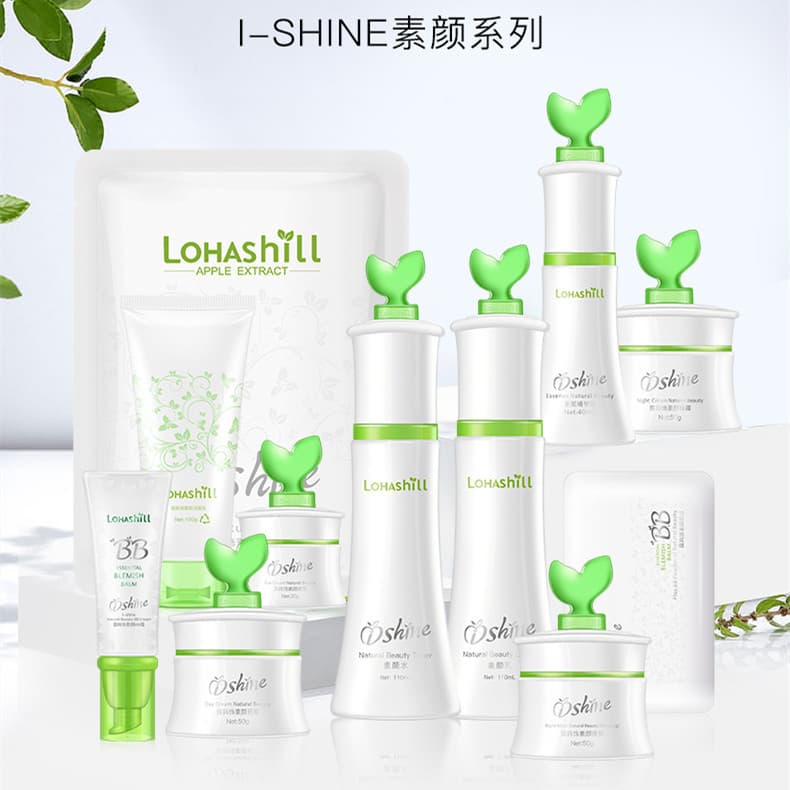 Lohashili Ai Bai Natural Look Facial Care Set: Cleanser, Toner, Serum, Day & Night Cream, Eye Cream, Sleeping Mask