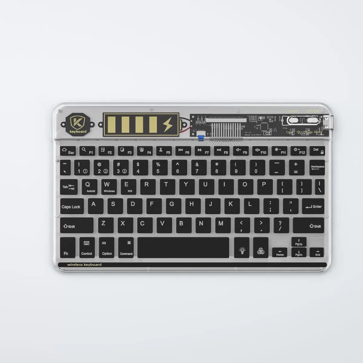 Cross-border Three-Mode Bluetooth Transparent Keyboard, Type-C Charging, RGB Backlit, Portable Slim Keyboard