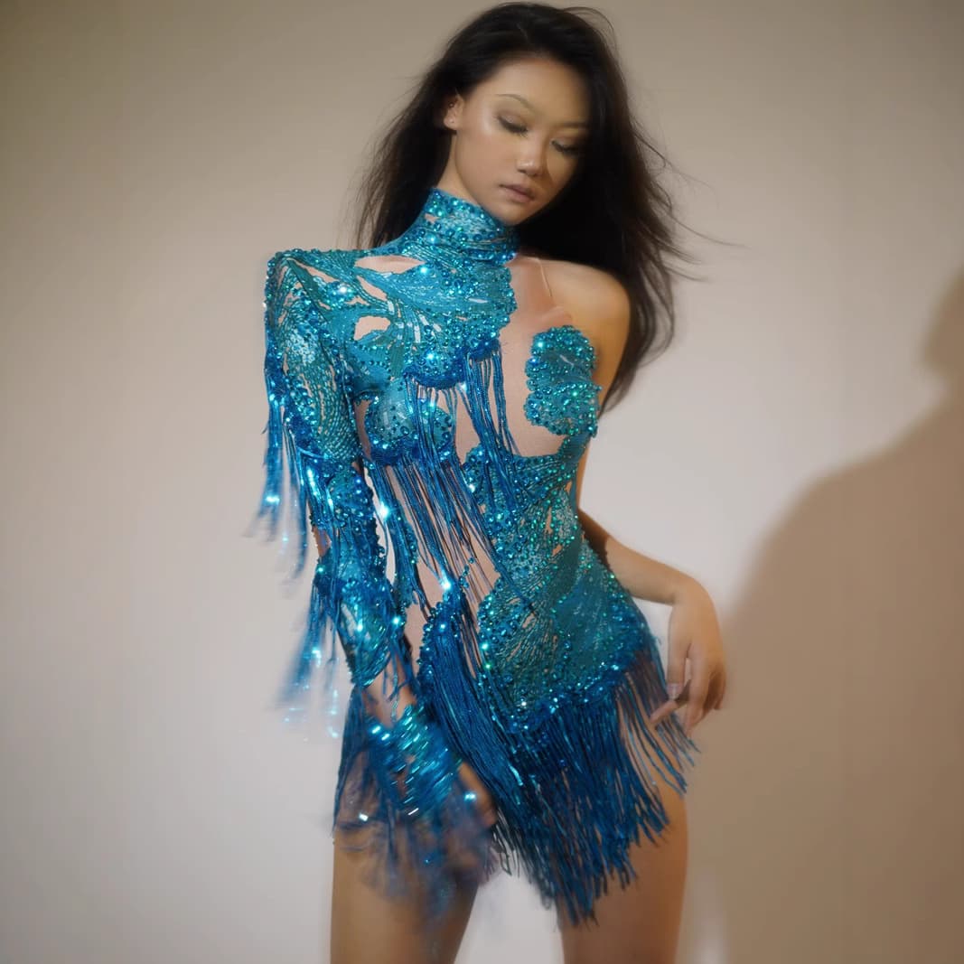 Party Sexy Fringe Sequin Dress Cross-border Sparkling Gown European and American Style
