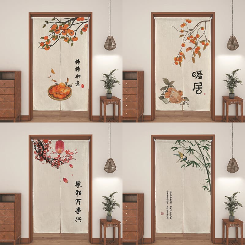 Chinese Kitchen Door Curtain Partition Screen Fabric Curtain Bedroom Entrance Curtain No Drilling Required