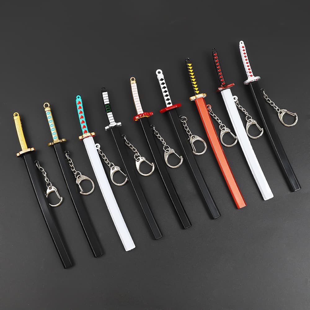 Demon Slayer Nichirin Sword Tanjiro Tomioka Giyuu Butterfly Ninja Alloy Sheathed Weapon Model Keychain 17cm