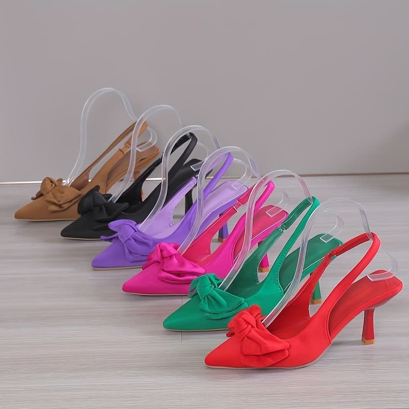 2026 European and American New Fashionable Pointed Toe Bow French High Heel Sandals Versatile Comfortable Thin Heel Women's Sandals