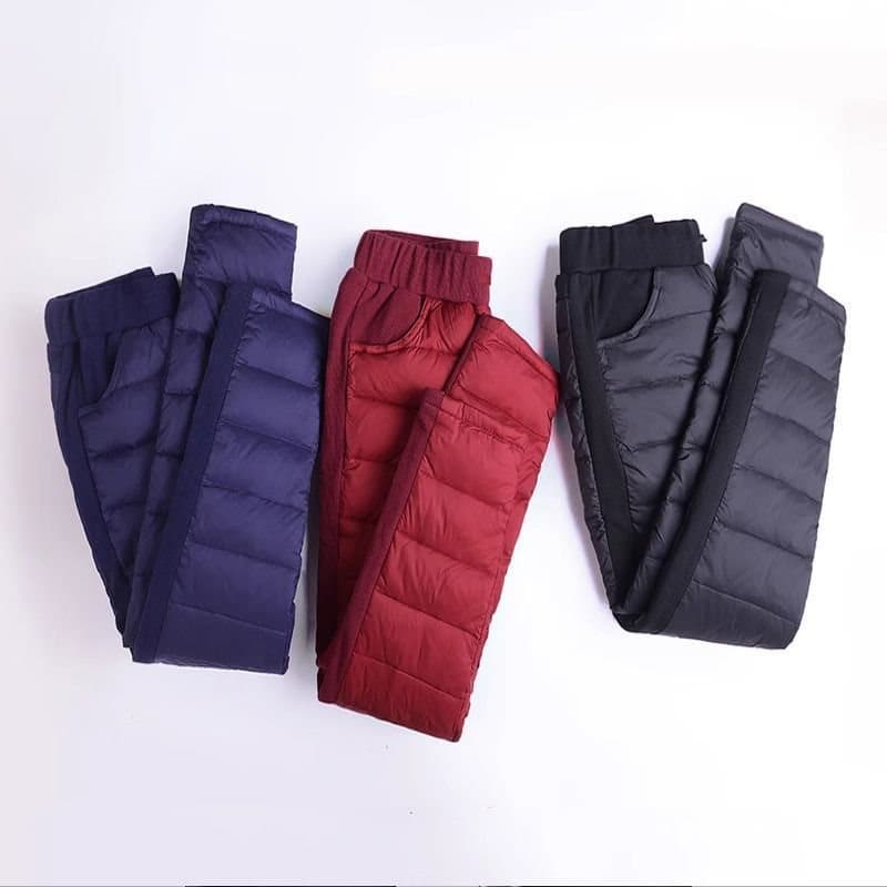 Women's down-filled cotton pants for winter, slim fit, thickened, warm, high-waisted, duck down cotton pants for middle-aged and elderly mothers.