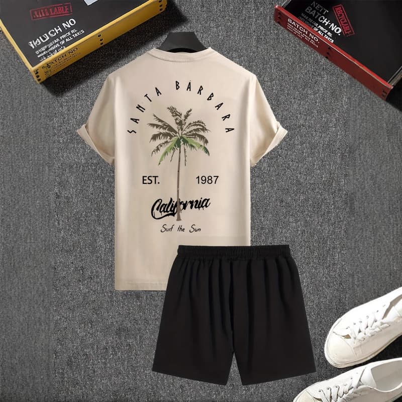Cross-Border Hot Selling Men's 3D Print Round Neck T-Shirt and Shorts Set Sports Versatile Casual Athletic Wear Factory Direct