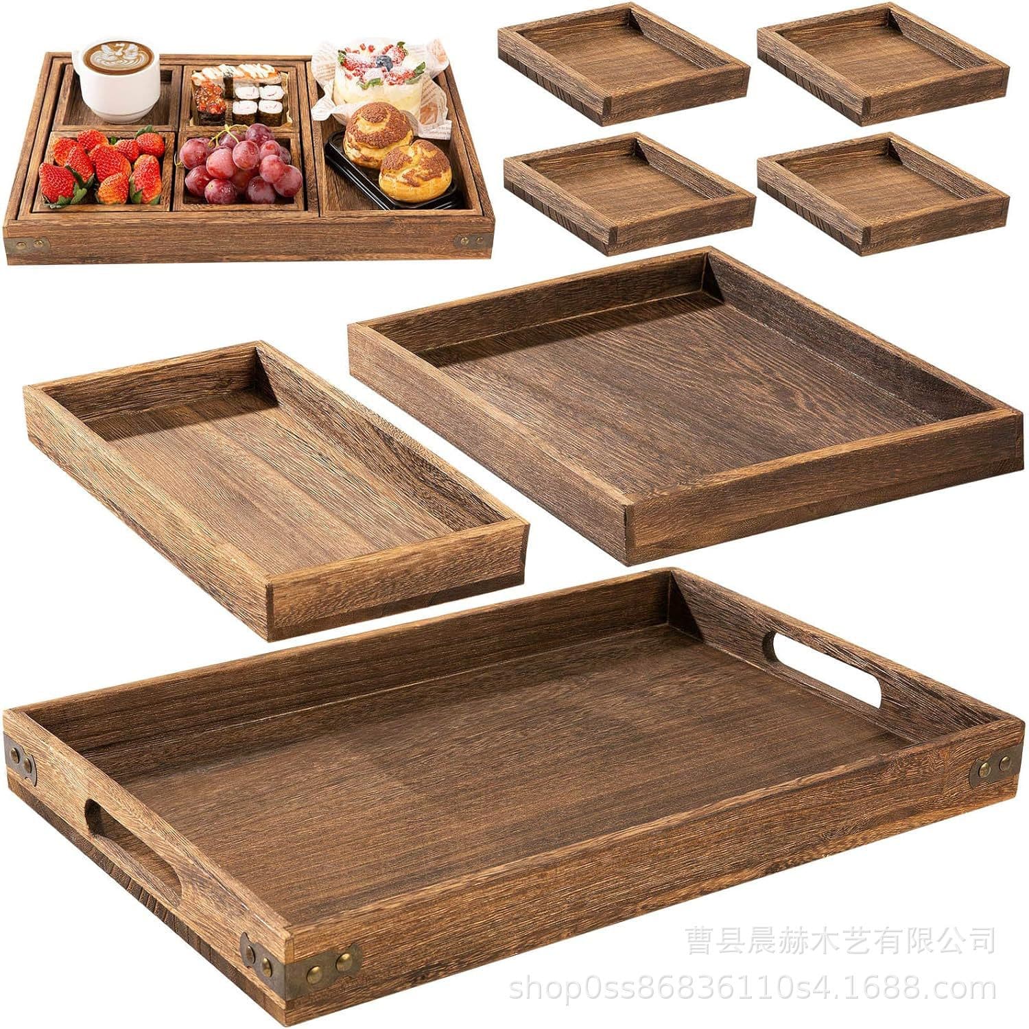 Solid Wood Tray Dried Fruit Serving Set 7-Piece Tea Snack Plate Birthday Dessert Platter Home Snack Storage Box