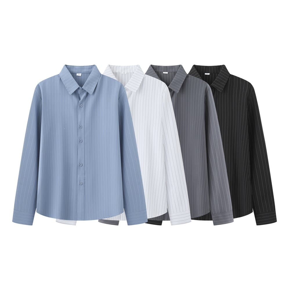 Spring/Autumn Thin Striped Shirt Men Long Sleeve Ins Hong Kong Style Japanese Loose Fit Casual Business Versatile Top