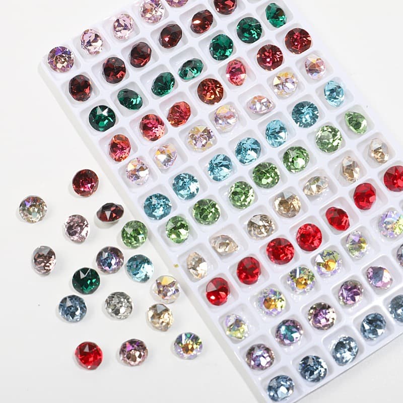 33-cut 8MM silver-backed round pointed premium glass rhinestones round Shiyue-face crystal nail art rhinestone jewelry accessories gap-filling rhinestones