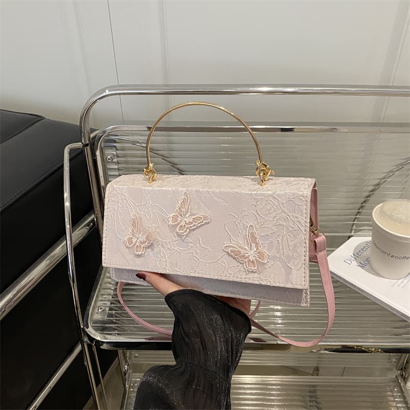 Korean version of butterfly embroidery fresh 2025 spring and summer fashionable crossbody handbag women's single shoulder crossbody small square bag