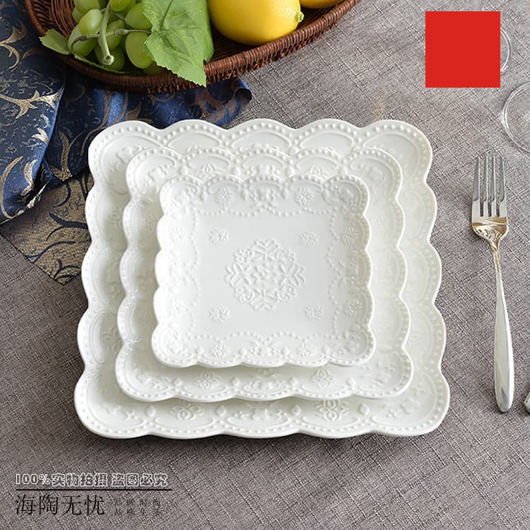 Home Ceramic Creative Butterfly Cake Dessert Flat Plate Western Tableware Steak Plate Square Dish Set