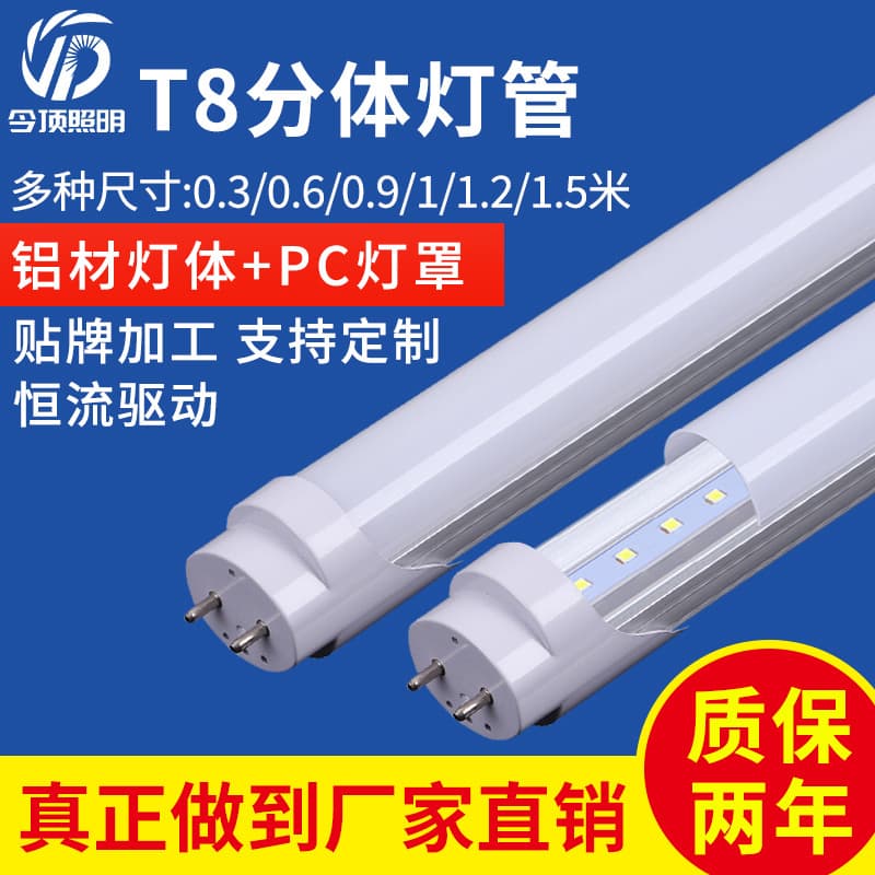 T8 Tube Aluminum-Plastic Split Wide Voltage Double-Row LED Beads High Lumen Flicker-Free T8 LED Tube 1.2m