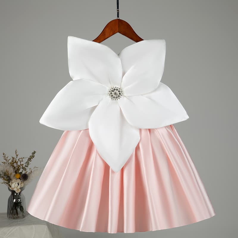 Princess Dress Children's Birthday Wedding Girl Dress Pink Floral Girl Dress Summer Season Cute Princess Style Folded Hem