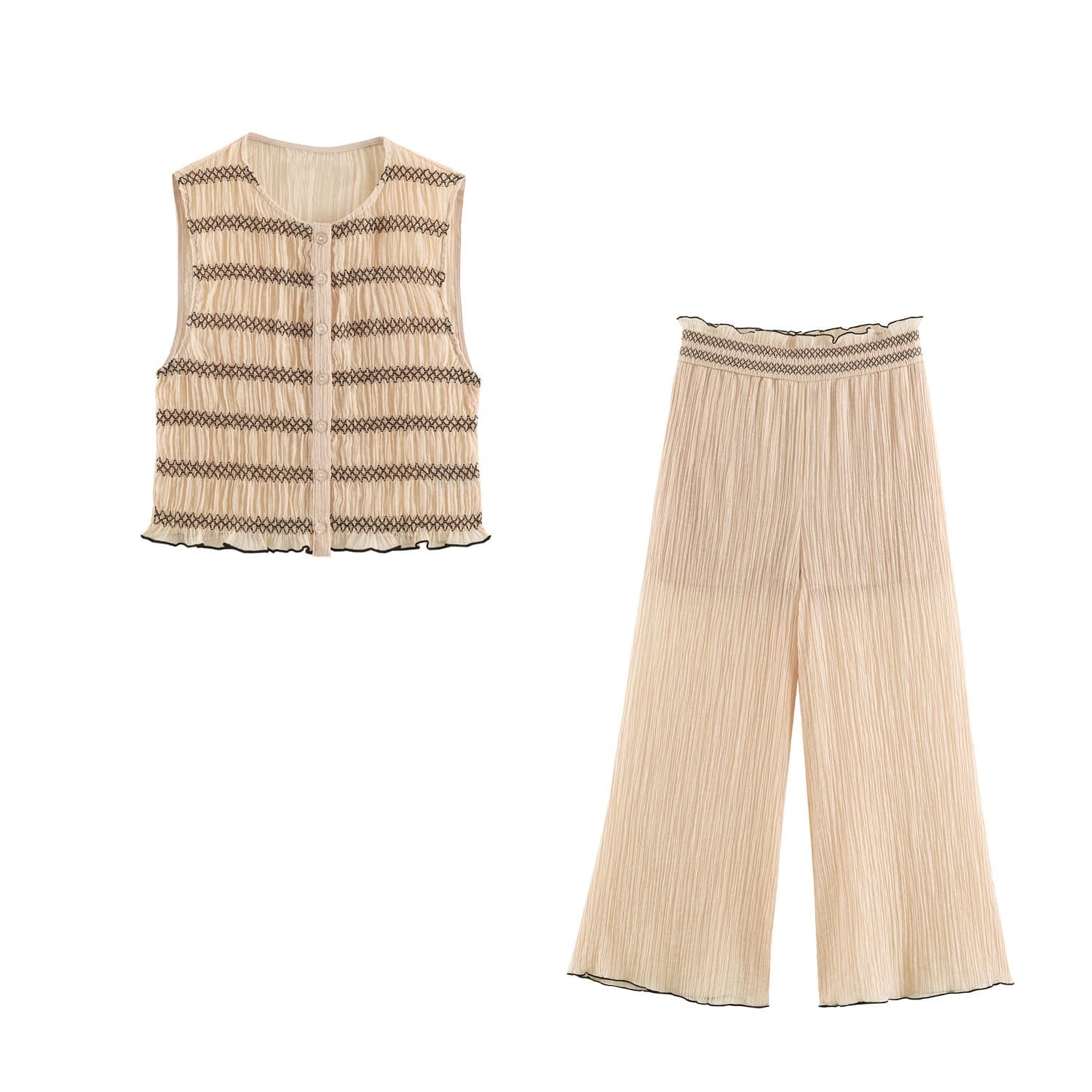 Foreign trade 2026 new style contrast stitching vest top + contrast stitching wide leg pants 8372323