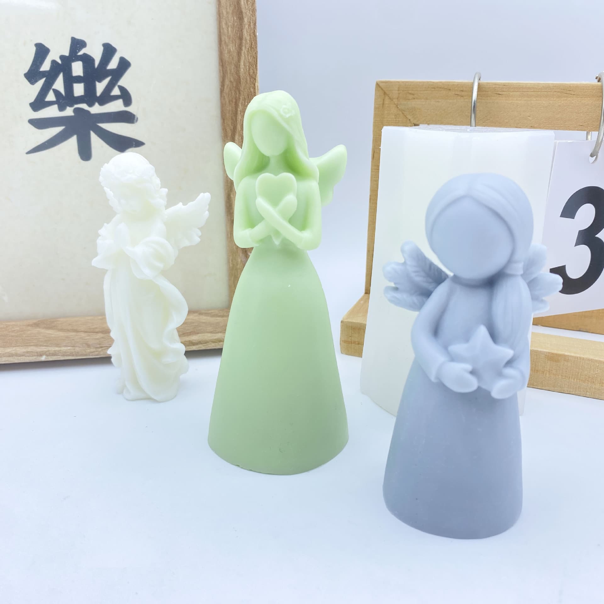 3D Angel Candle Silicone Mold DIY Prayer Wing Angel Holding Star Heart Angel Candle Ornament Mold