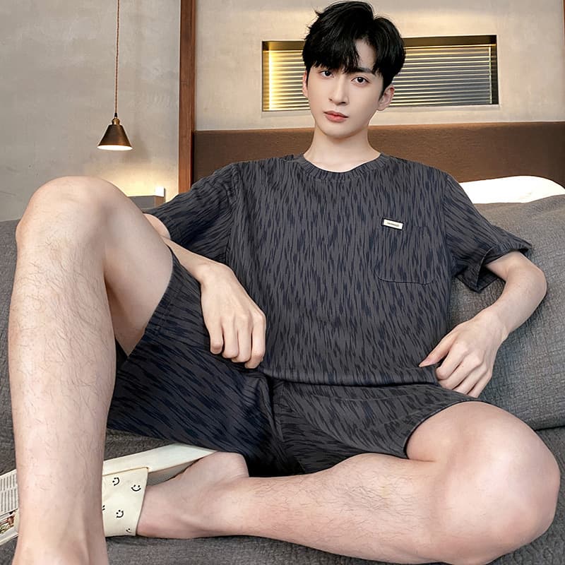 New Men's Summer Pajama Set Short Sleeve Shorts Korean Loose Plus Size Simple Casual Homewear