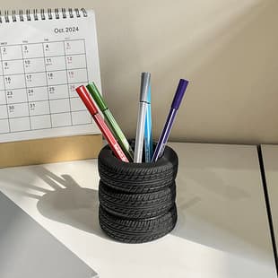 Creative Tire Pen Holder Desktop Organizer for Students, Stationery, Makeup Brush Storage, Home Decoration