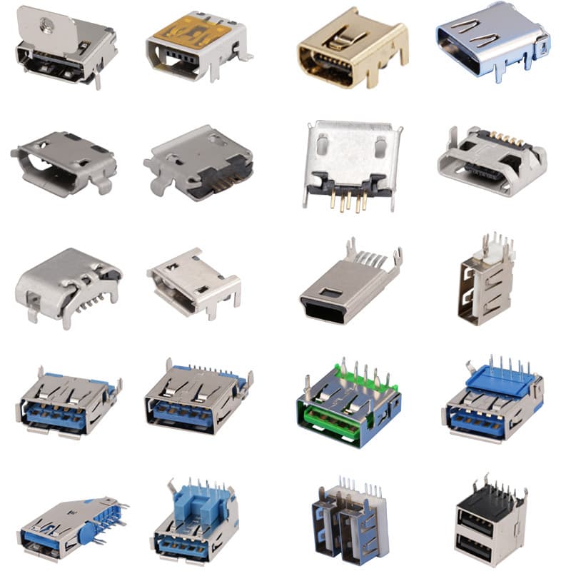 MICRO Connector USB Female Socket 5P/4P SMD Vertical 180° Crimp, Horizontal 90° Straight Edge Plug Board