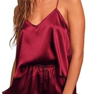 Women's Silk-Like Pajamas Solid Color V-Neck Camisole Shorts Two-Piece Set Sexy Fashion Homewear Set