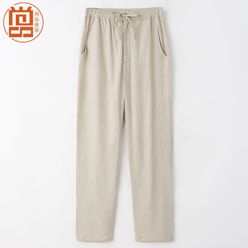 Ice Silk Casual Pants Men's Loose Fit Thin Elastic Long Trousers Summer Business Leisure Straight Leg Linen Men's Trousers