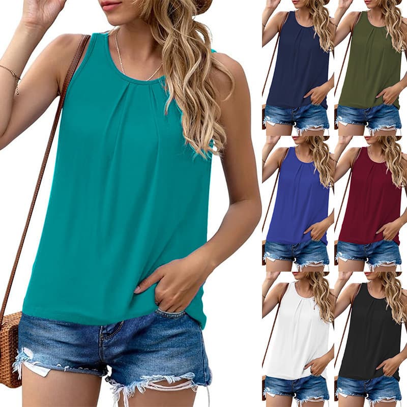 2024 European and American Popular Women's Clothing Amazon Wish Cross-Border Aliexpress Spring and Summer Fashion Pure Color Sleeveless Vest